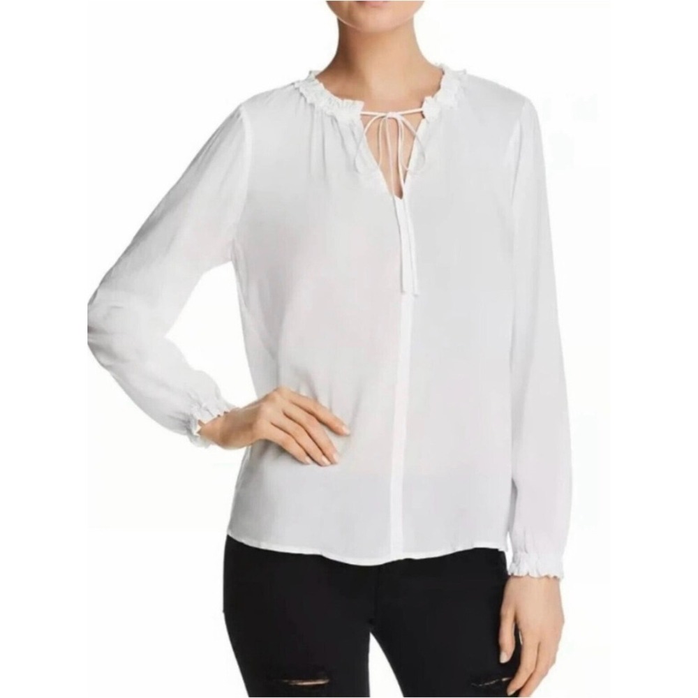 Velvet by Graham &‎ Spencer NWT White Ruffle Split Neck Peasant Blouse M